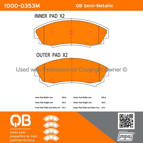 Quality-Built 1000-0353M Disc Brake Pad Set For BUICK,CADILLAC,OLDSMOBILE