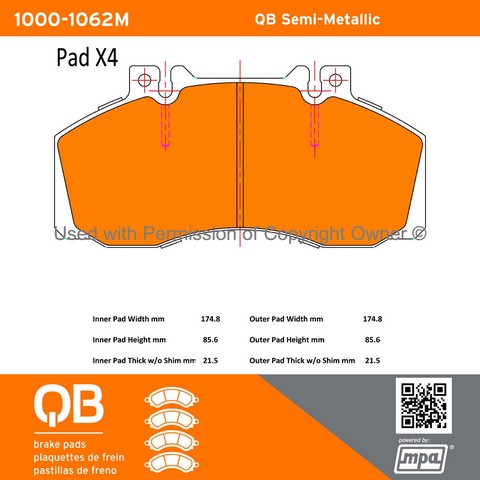 Quality-Built 1000-1062M Disc Brake Pad Set For HINO