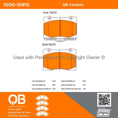 Quality-Built 1000-1091C Disc Brake Pad Set For ACURA