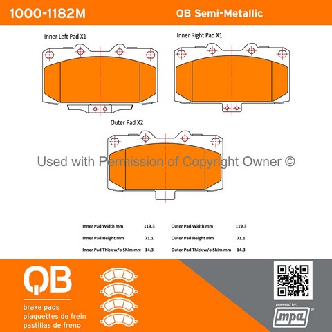 Quality-Built 1000-1182M Disc Brake Pad Set For SUBARU