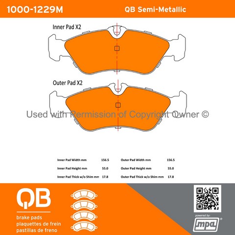 Quality-Built 1000-1229M Disc Brake Pad Set For DODGE,FREIGHTLINER