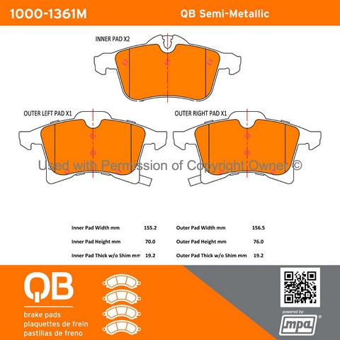 Quality-Built 1000-1361M Disc Brake Pad Set For CHEVROLET,SATURN