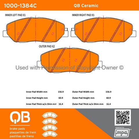 Quality-Built 1000-1384C Disc Brake Pad Set For HYUNDAI