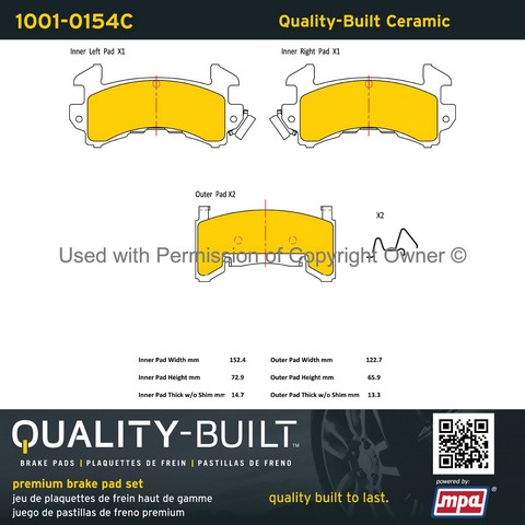 Quality-Built 1001-0154C Disc Brake Pad Set For AVANTI,BUICK,CADILLAC,CHEVROLET,GMC,ISUZU,OLDSMOBILE,PONTIAC