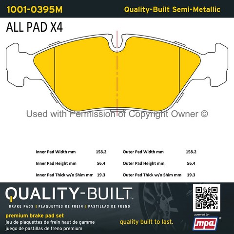Quality-Built 1001-0395M Disc Brake Pad Set For BMW,FERRARI,MASERATI