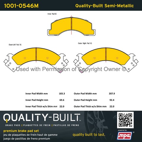 Quality-Built 1001-0546M Disc Brake Pad Set For CHEVROLET,GMC,ISUZU