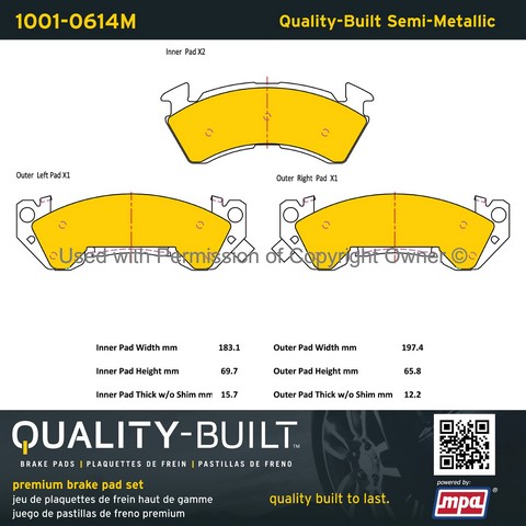 Quality-Built 1001-0614M Disc Brake Pad Set For BUICK,CHEVROLET