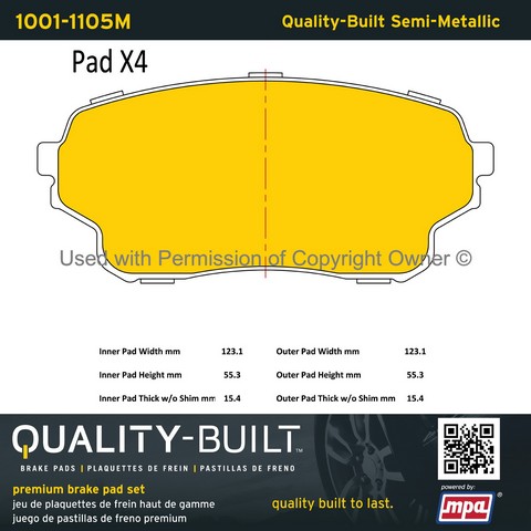Quality-Built 1001-1105M Disc Brake Pad Set For SUZUKI