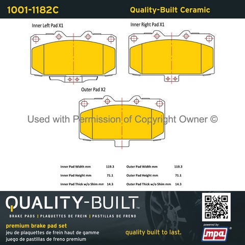 Quality-Built 1001-1182C Disc Brake Pad Set For SUBARU
