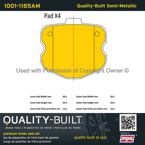 Quality-Built 1001-1185AM Disc Brake Pad Set For CHEVROLET