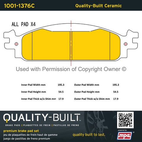 Quality-Built 1001-1376C Disc Brake Pad Set For FORD,LINCOLN