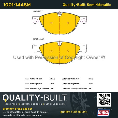 Quality-Built 1001-1448M Disc Brake Pad Set For JAGUAR