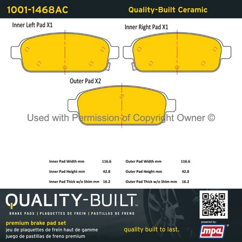 Quality-Built 1001-1468AC Disc Brake Pad Set For CADILLAC