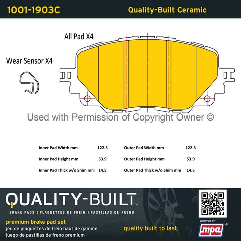 Quality-Built 1001-1903C Disc Brake Pad Set For FIAT,MAZDA