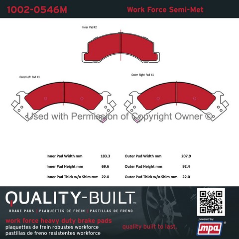 Quality-Built 1002-0546M Disc Brake Pad Set For CHEVROLET,GMC,ISUZU