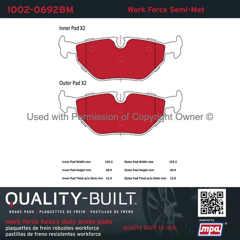 Quality-Built 1002-0692BM Disc Brake Pad Set For SAAB