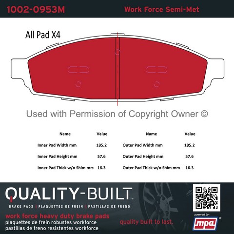 Quality-Built 1002-0953M Disc Brake Pad Set For LINCOLN