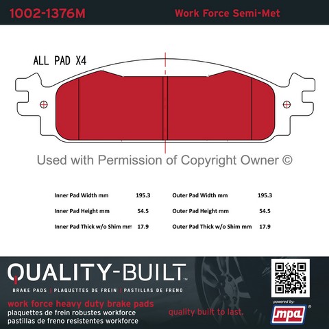 Quality-Built 1002-1376M Disc Brake Pad Set For FORD,LINCOLN
