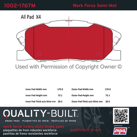 Quality-Built 1002-1767M Disc Brake Pad Set For CHRYSLER,DODGE