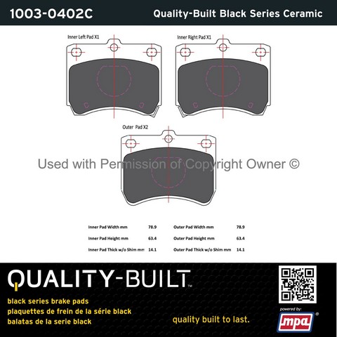 Quality-Built 1003-0402C Disc Brake Pad Set For FORD