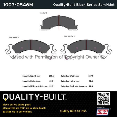 Quality-Built 1003-0546M Disc Brake Pad Set For CHEVROLET,GMC,ISUZU