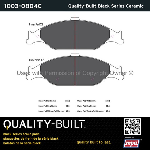 Quality-Built 1003-0804C Disc Brake Pad Set For FORD