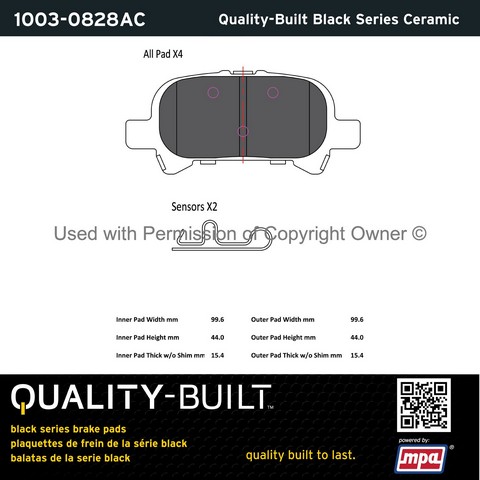 Quality-Built 1003-0828AC Disc Brake Pad Set For TOYOTA
