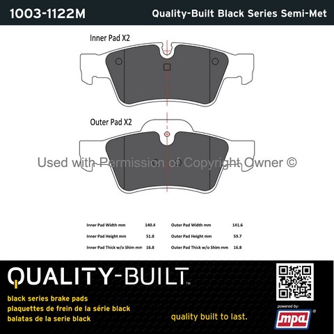 Quality-Built 1003-1122M Disc Brake Pad Set For MERCEDES-BENZ