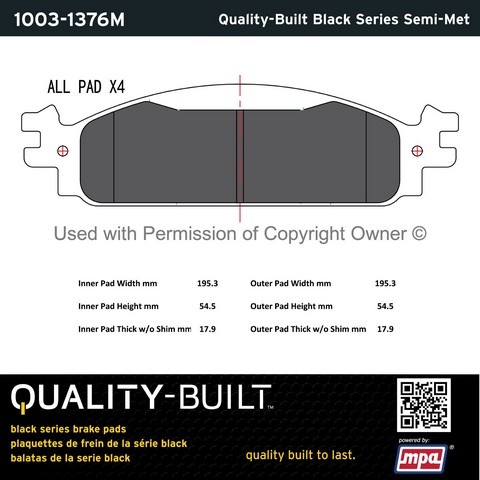 Quality-Built 1003-1376M Disc Brake Pad Set For FORD,LINCOLN