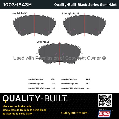 Quality-Built 1003-1543M Disc Brake Pad Set For HYUNDAI,KIA