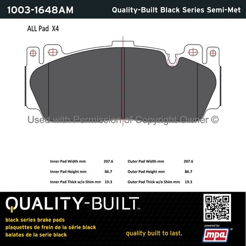 Quality-Built 1003-1648AM Disc Brake Pad Set For BMW
