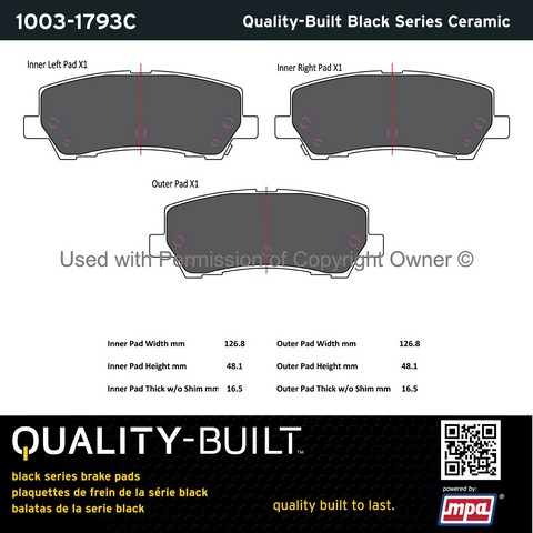 Quality-Built 1003-1793C Disc Brake Pad Set For FORD