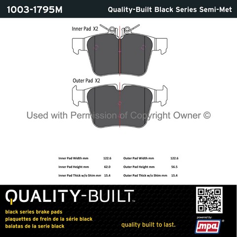 Quality-Built 1003-1795M Disc Brake Pad Set For MERCEDES-BENZ