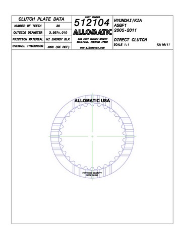 Allomatic 512104 Friction Plates For HYUNDAI / KIA