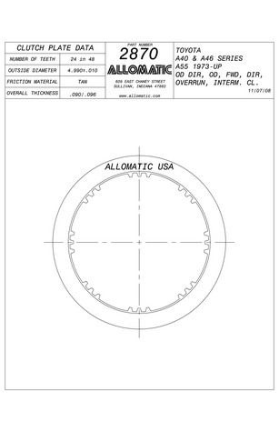 Allomatic 512870 Friction Plates For AISIN WARNER,TOYOTA,TOYOTA / MITSUBISHI